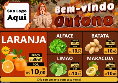 Modelo de Encarte para Encarte A4 Horizontal com o tema Bem-vindo Outono para Hortifrúti