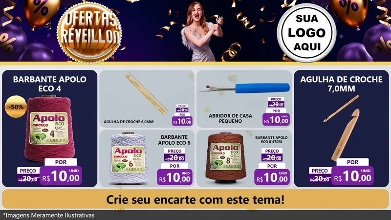 Modelo de TV para TV Horizontal com o tema Ofertas de Réveillon para Armarinho e Aviamentos