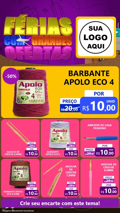 Modelo de Rede Social para Stories com o tema Férias com Grandes Ofertas para Armarinho e Aviamentos