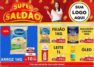 Modelo de Encarte para Encarte A4 Horizontal com o tema Super Saldão para Supermercado