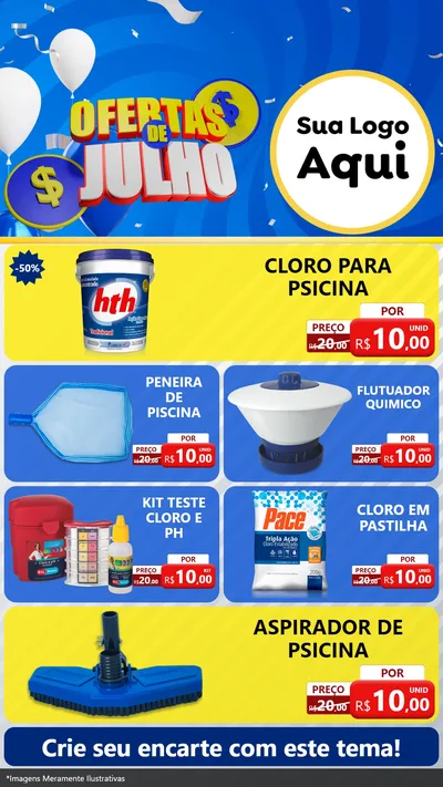 Modelo de TV para TV Vertical com o tema Ofertas de Julho para Produtos para Piscina