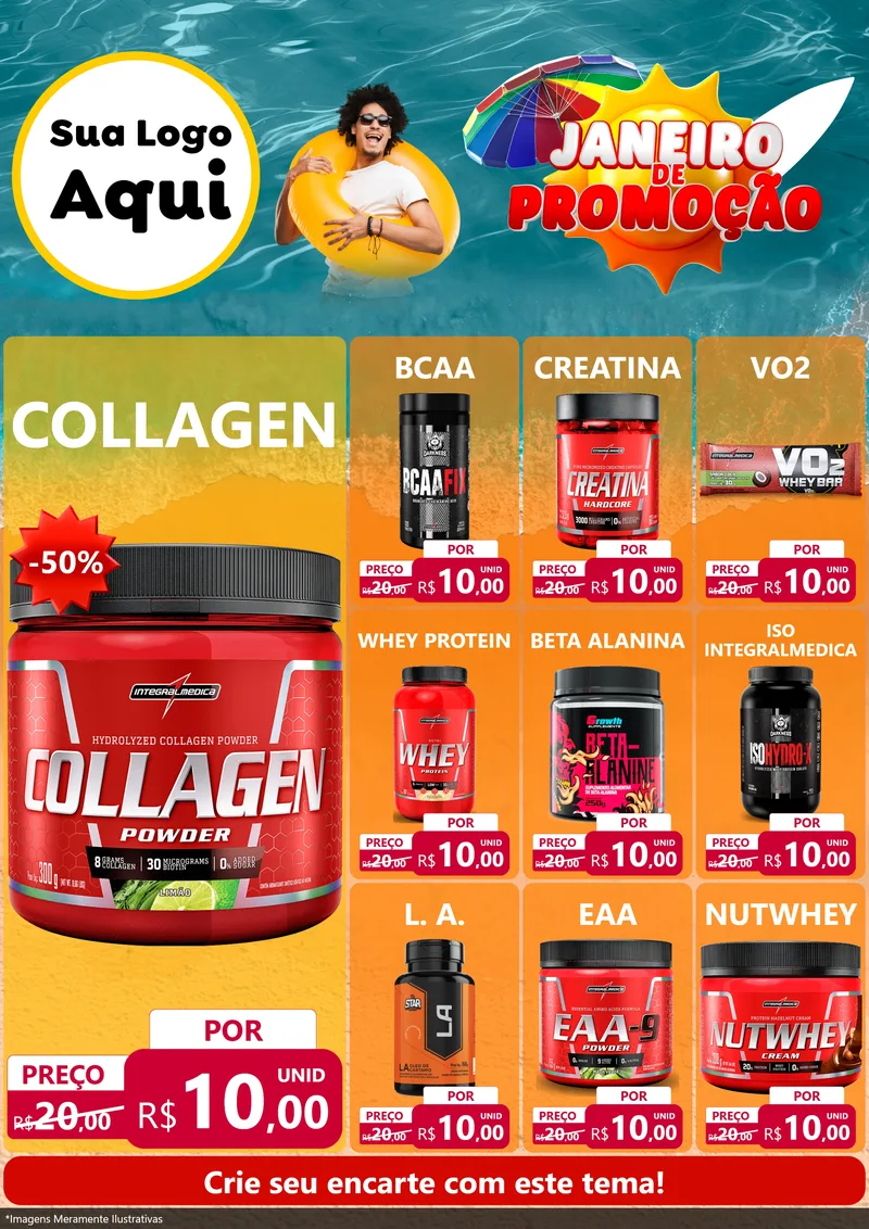 Modelo de Encarte para Encarte A4 Vertical com o tema Janeiro de Promoção para Suplementos alimentares