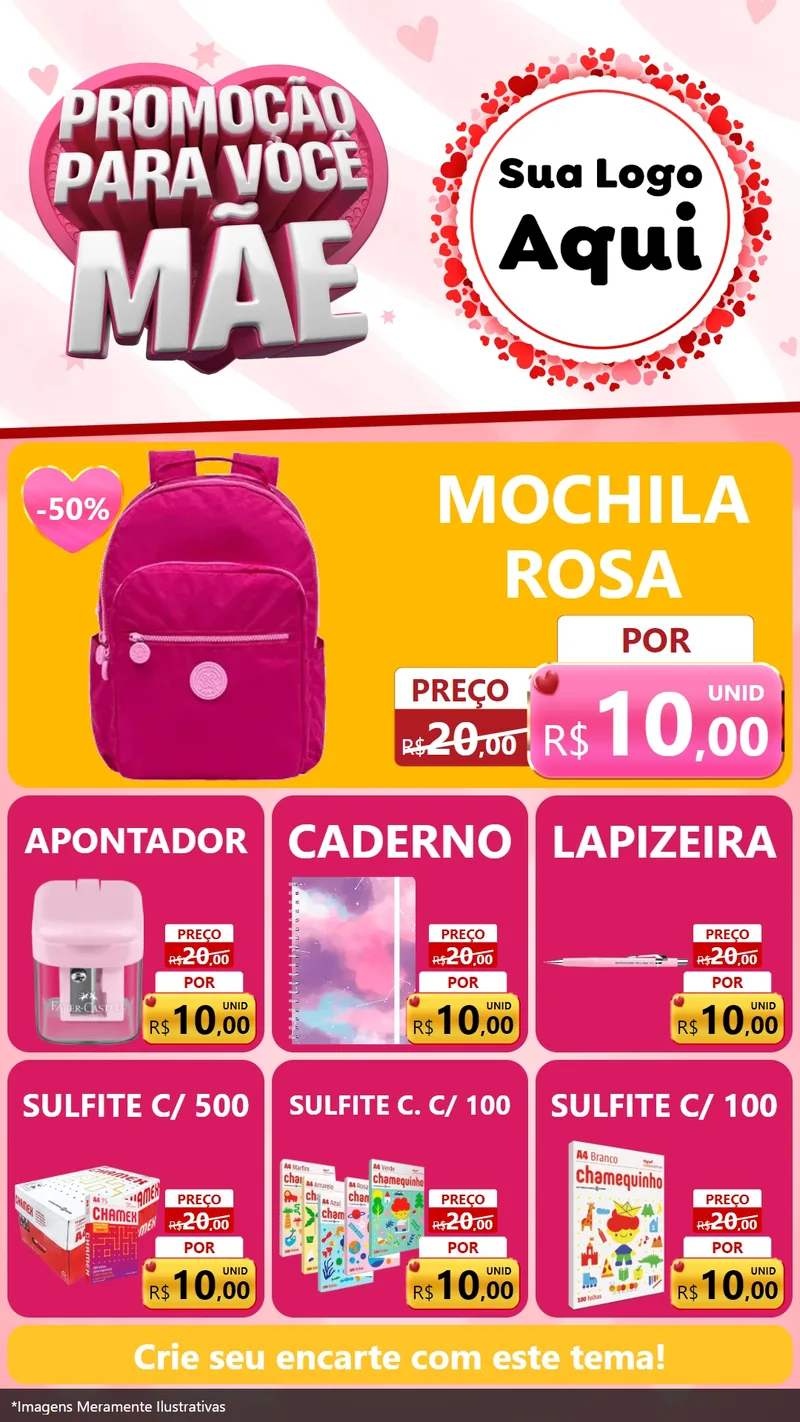 Modelo de Rede Social para Stories com o tema Promoção Para Você Mãe para Papelaria