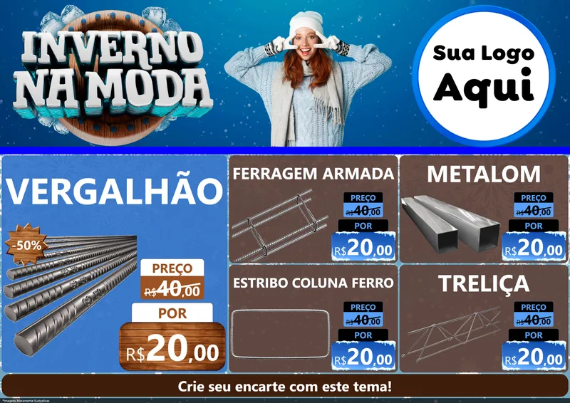 Modelo de Encarte para Encarte A4 Horizontal com o tema Inverno na Moda para Ferragens