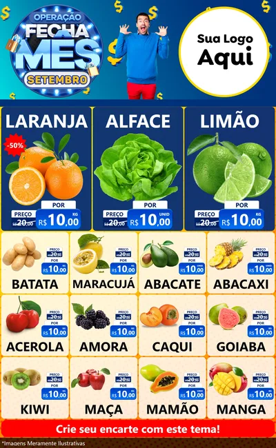 Modelo de Encarte para Encarte Grande com o tema Operação Fecha Mês Setembro para Hortifrúti