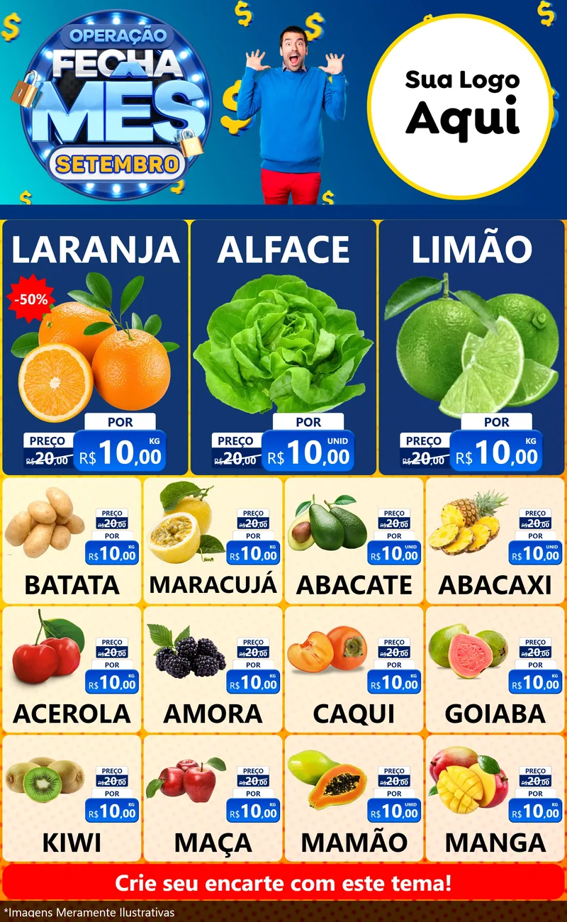Modelo de Encarte para Encarte Grande com o tema Operação Fecha Mês Setembro para Hortifrúti