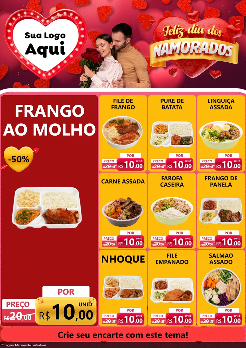 Modelo de Encarte para Encarte A4 Vertical com o tema Feliz Dia Dos Namorados para Restaurante