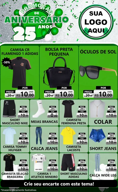 Modelo de Encarte para Encarte Grande com o tema Promoção de Aniversário - 25 Anos para Roupas e acessórios