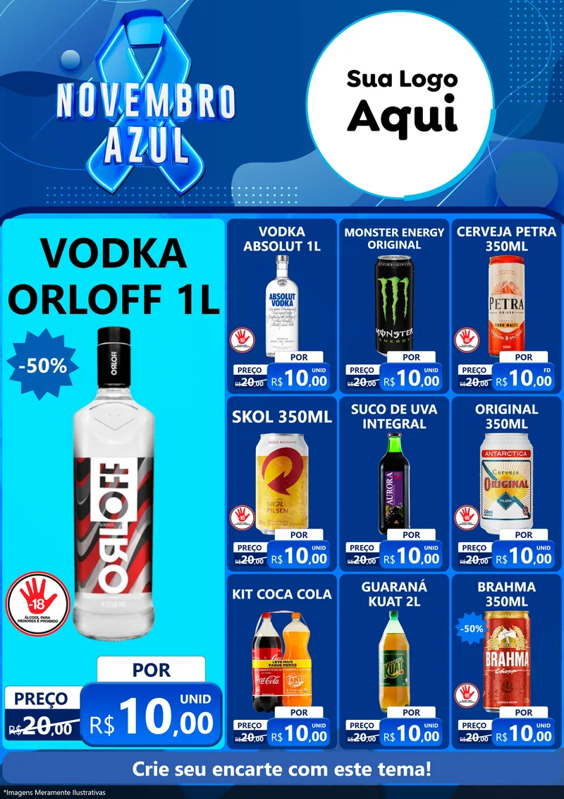 Modelo de Encarte para Encarte A4 Vertical com o tema Novembro Azul para Distribuidora de bebidas