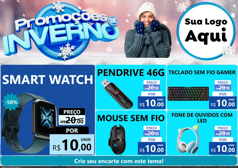 Modelo de Encarte para Encarte A4 Horizontal com o tema Promoções de Inverno para Informática