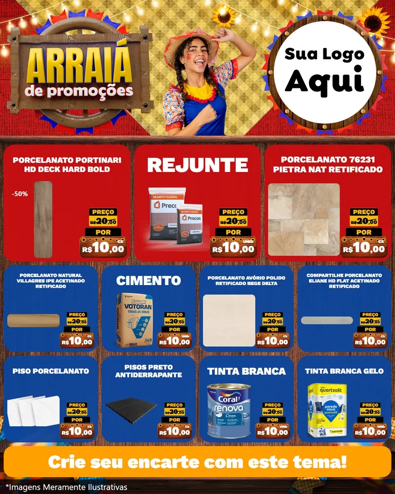 Modelo de Rede Social para Feed Instagram com o tema Arraiá de Promoções para Pisos e revestimentos