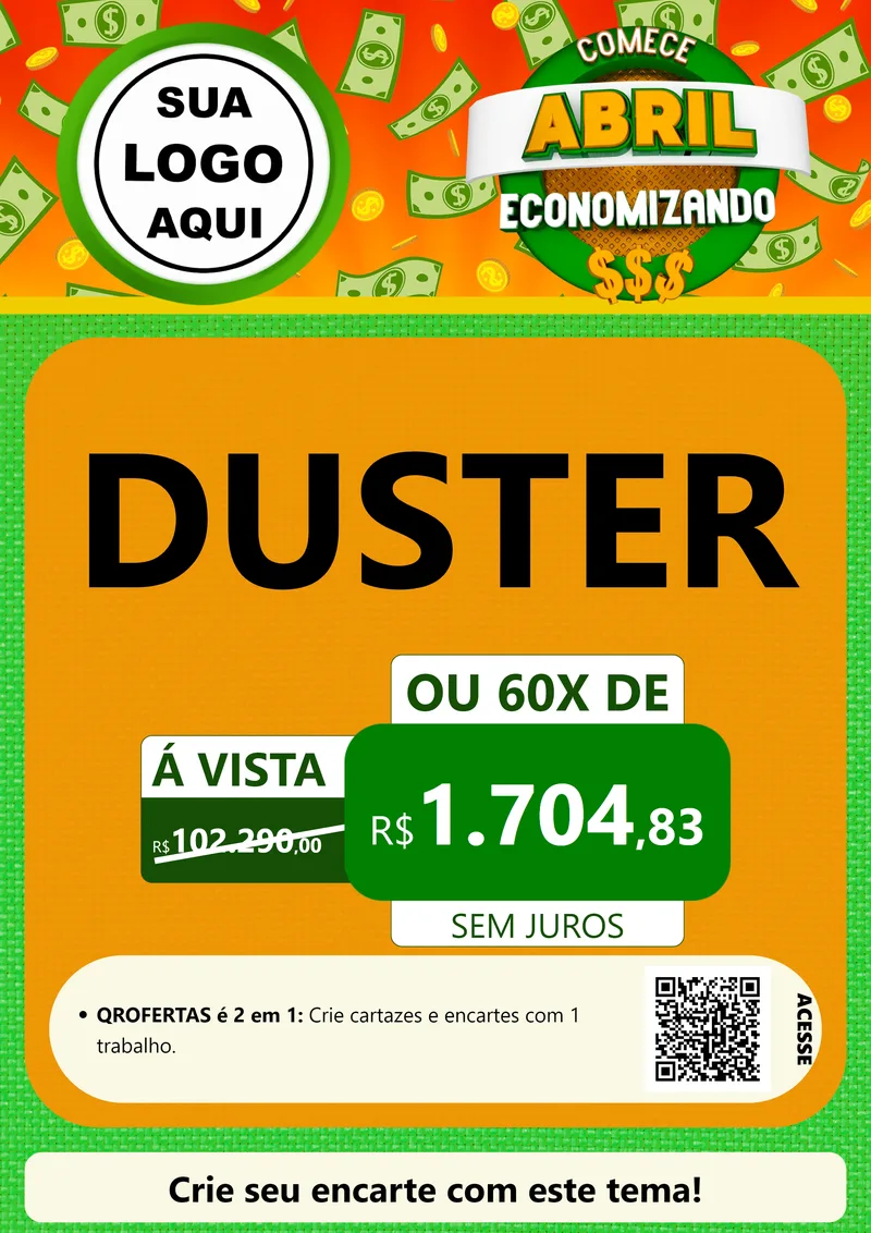 Modelo de Cartaz para Cartaz A4 Vertical com o tema Comece Abril Economizando para Concessionaria de Carros