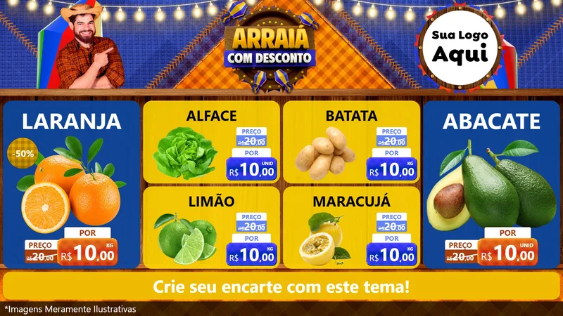 Modelo de TV para TV Horizontal com o tema Arraiá Com Desconto para Hortifrúti