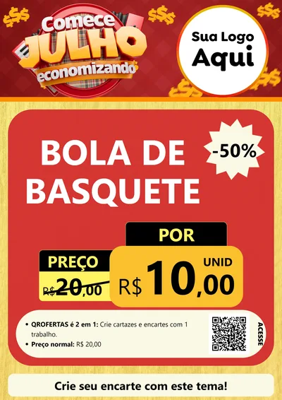 Modelo de Cartaz para Cartaz A4 Vertical com o tema Comece Julho Economizando para Artigos Esportivos