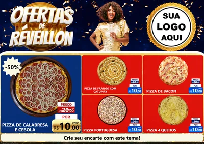 Modelo de Encarte para Encarte A4 Horizontal com o tema Ofertas de Réveillon para Pizzaria