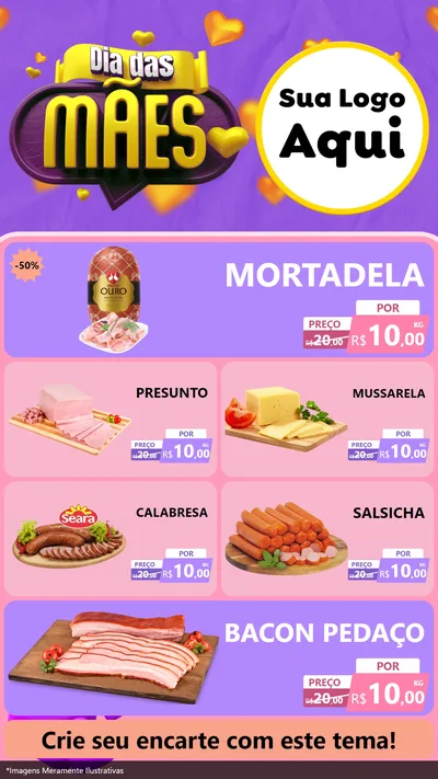 Modelo de TV para TV Vertical com o tema Dia das Mães para Frios e Laticínios