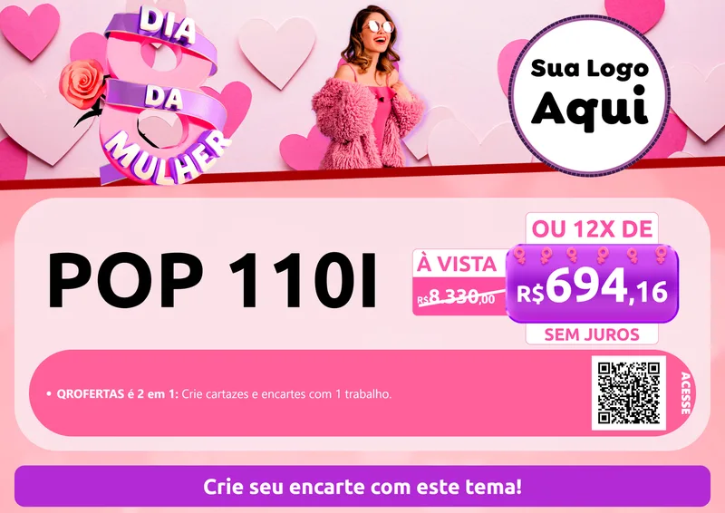Modelo de Cartaz para Cartaz A4 Horizontal com o tema Dia da Mulher para Concessionaria de Motos