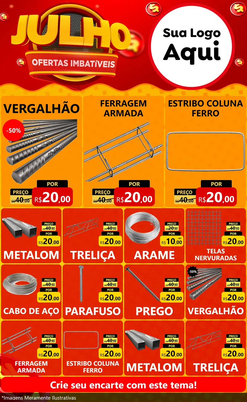 Modelo de Encarte para Encarte Grande com o tema Julho Ofertas Imbatíveis para Ferragens
