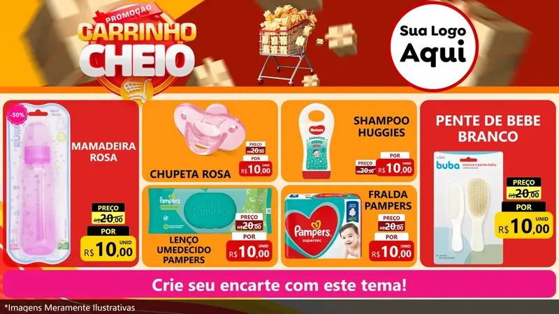 Modelo de TV para TV Horizontal com o tema Promoção carrinho cheio para Bebês