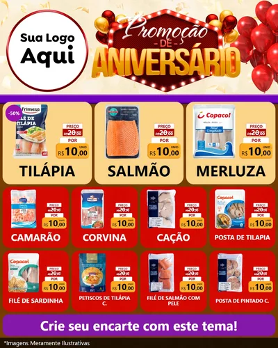 Modelo de Rede Social para Feed Instagram com o tema Promoção de Aniversário para Peixaria