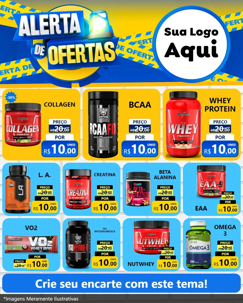 Modelo de Rede Social para Feed Instagram com o tema Alerta de Ofertas para Suplementos alimentares