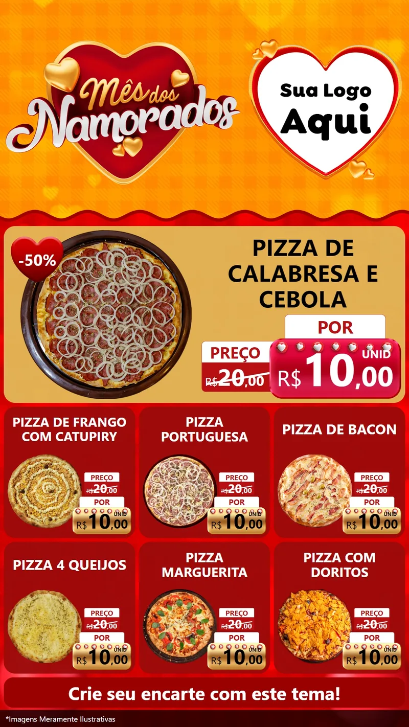 Modelo de Rede Social para Stories com o tema Mês dos Namorados para Pizzaria