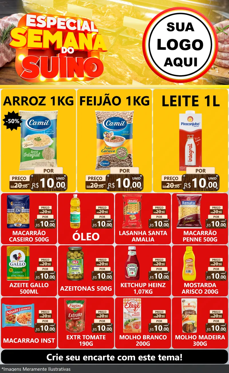 Modelo de Encarte para Encarte Grande com o tema Especial Semana do Suíno para Supermercado