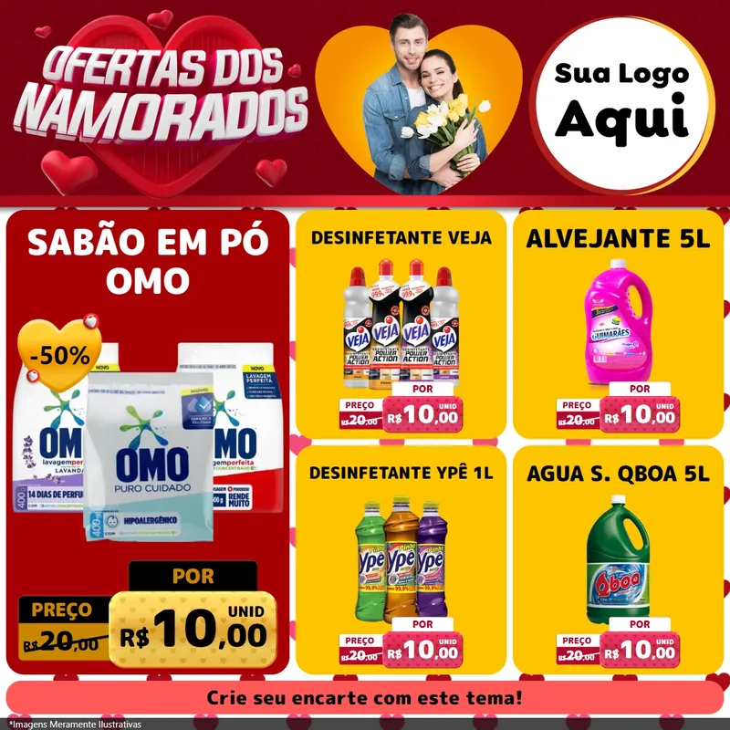 Modelo de Rede Social para Feed Facebook com o tema Ofertas Dos Namorados para Produtos de Limpeza