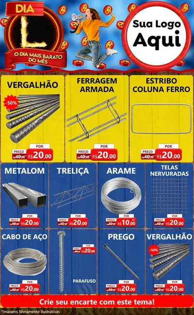 Modelo de Encarte para Encarte Grande com o tema Dia L - O Dia Mais Barato Do Mês para Ferragens