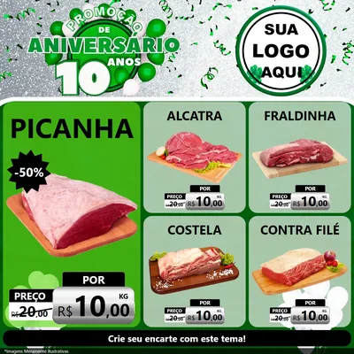 Modelo de Rede Social para Feed Facebook com o tema Promoção de Aniversário - 10 Anos para Açougue