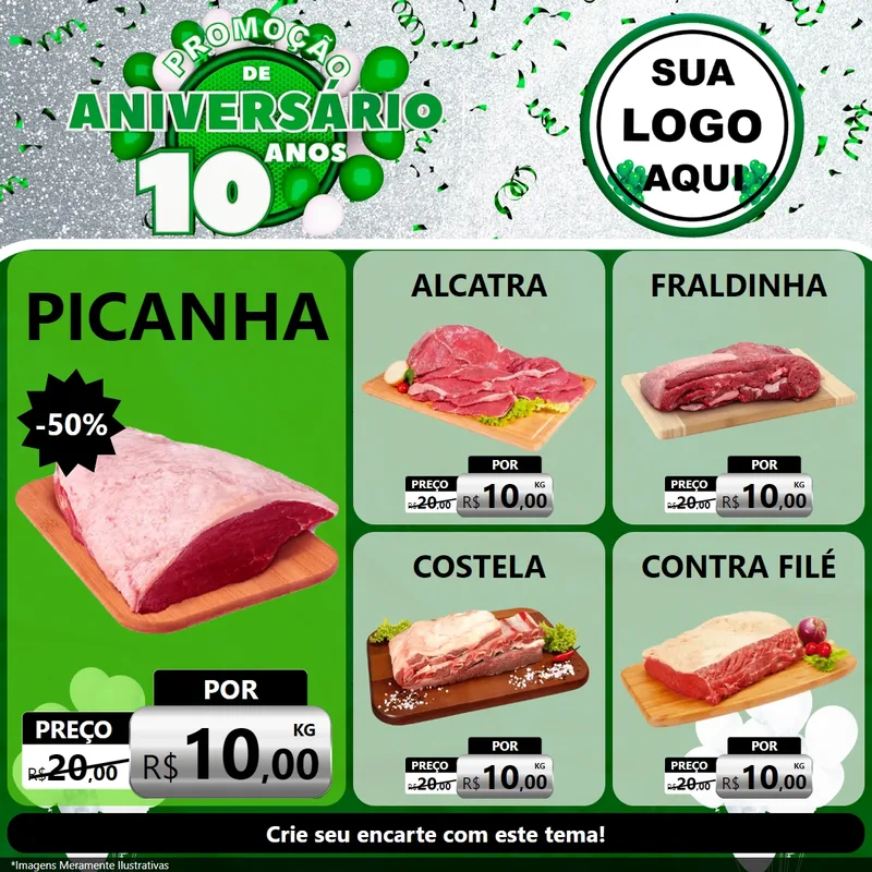 Modelo de Rede Social para Feed Facebook com o tema Promoção de Aniversário - 10 Anos para Açougue