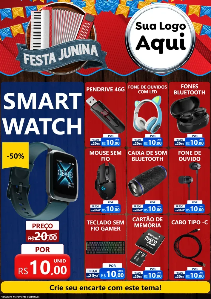 Modelo de Encarte para Encarte A4 Vertical com o tema Festa Junina para Informática