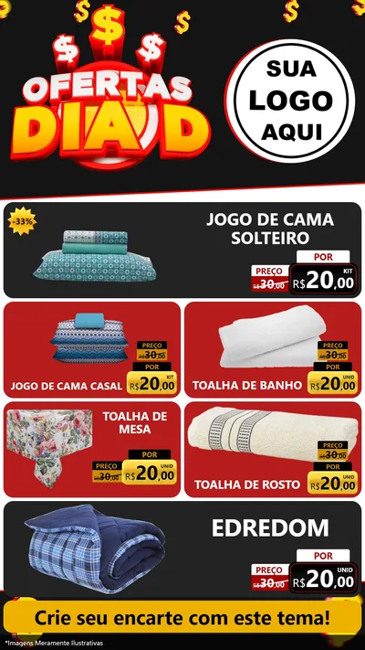 Modelo de TV para TV Vertical com o tema Ofertas Dia D para Cama, Mesa e Banho