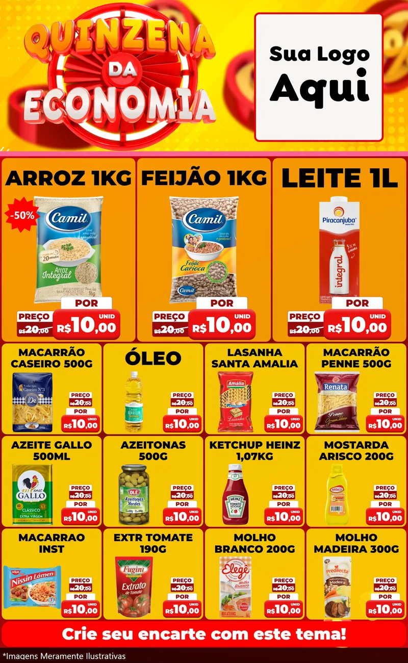 Modelo de Encarte para Encarte Grande com o tema Quinzena Da Economia para Supermercado