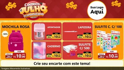 Modelo de TV para TV Horizontal com o tema Comece Julho Economizando para Papelaria