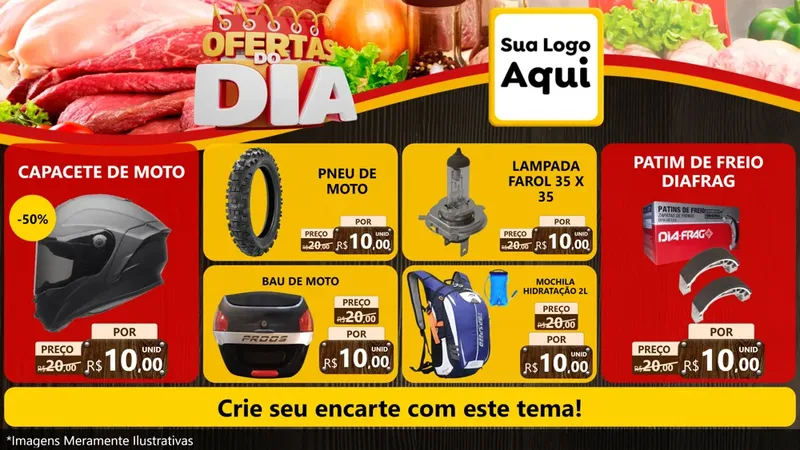 Modelo de TV para TV Horizontal com o tema Ofertas do Dia para Moto peças