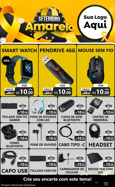 Modelo de Encarte para Encarte Grande com o tema Setembro Amarelo para Informática
