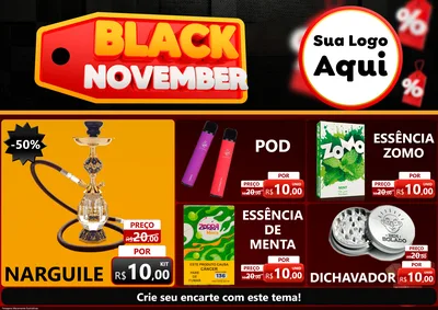 Modelo de Encarte para Encarte A4 Horizontal com o tema Black November para Tabacaria