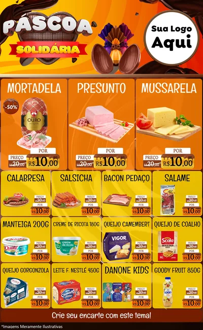 Modelo de Encarte para Encarte Grande com o tema Páscoa Solidária para Frios e Laticínios