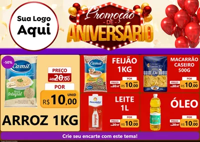 Modelo de Encarte para Encarte A4 Horizontal com o tema Promoção de Aniversário para Supermercado