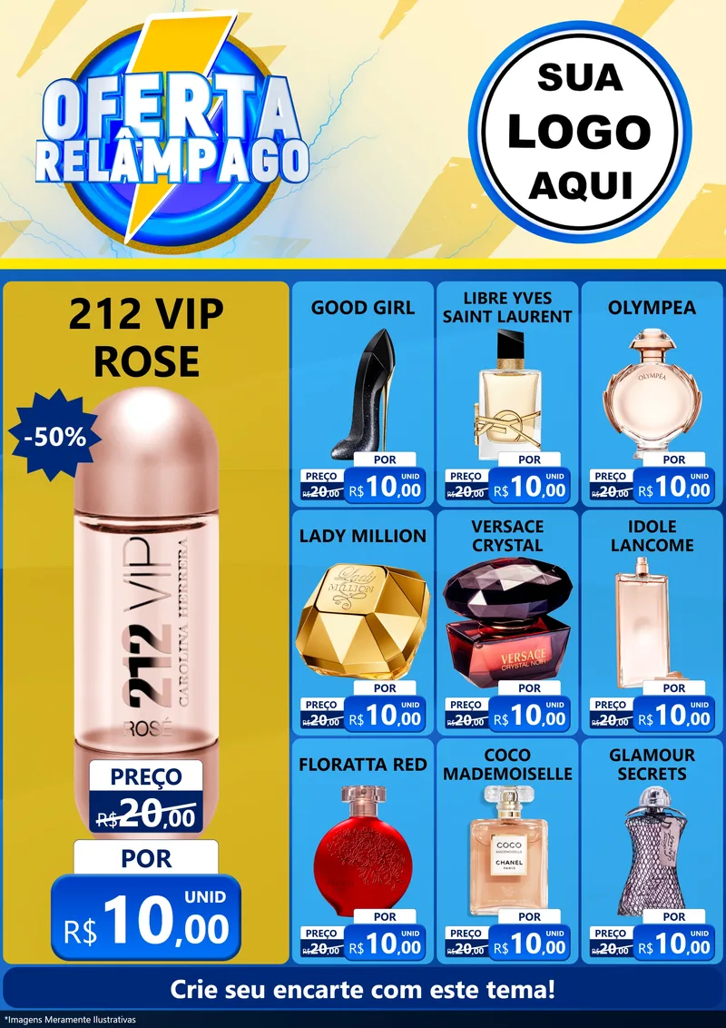 Modelo de Encarte para Encarte A4 Vertical com o tema Oferta Relâmpago para Perfumes