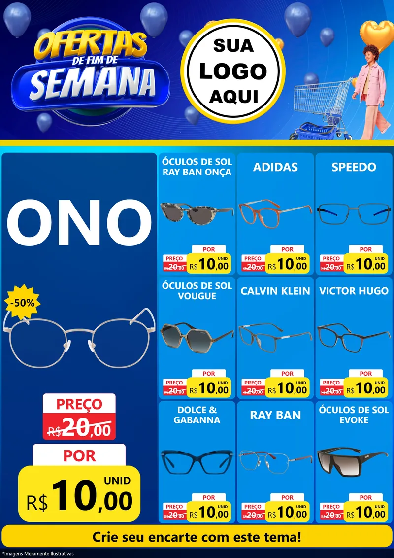 Modelo de Encarte para Encarte A4 Vertical com o tema Ofertas de Fim de Semana para Óticas