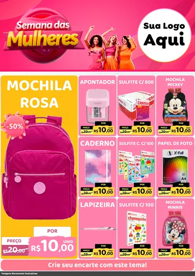 Modelo de Encarte para Encarte A4 Vertical com o tema Semana das Mulheres para Papelaria