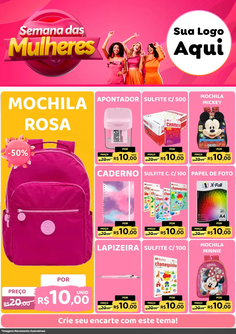 Modelo de Encarte para Encarte A4 Vertical com o tema Semana das Mulheres para Papelaria