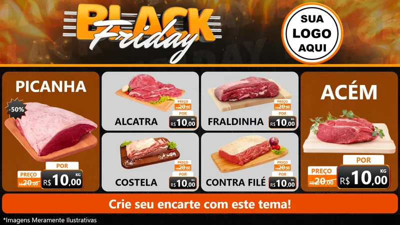Modelo de TV para TV Horizontal com o tema Black Friday para Açougue