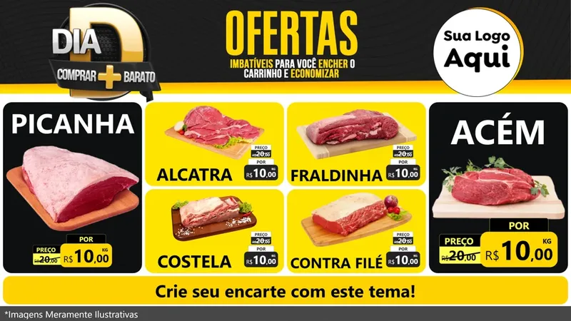 Modelo de TV para TV Horizontal com o tema Dia D Mais Economia para Açougue