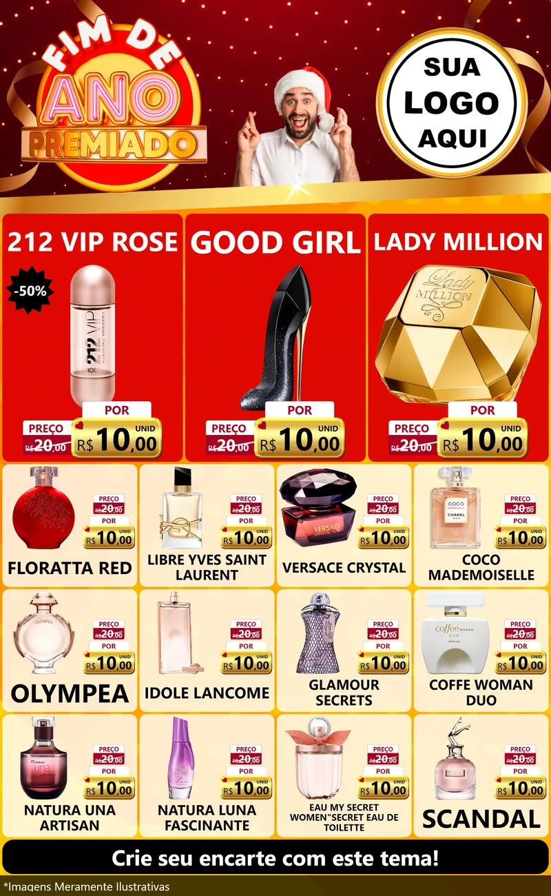 Modelo de Encarte para Encarte Grande com o tema Fim de Ano Premiado para Perfumes