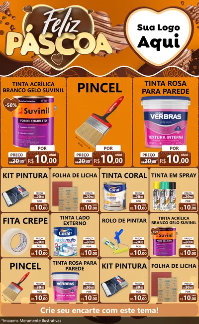 Modelo de Encarte para Encarte Grande com o tema Feliz Páscoa para Tintas e Ferramentas