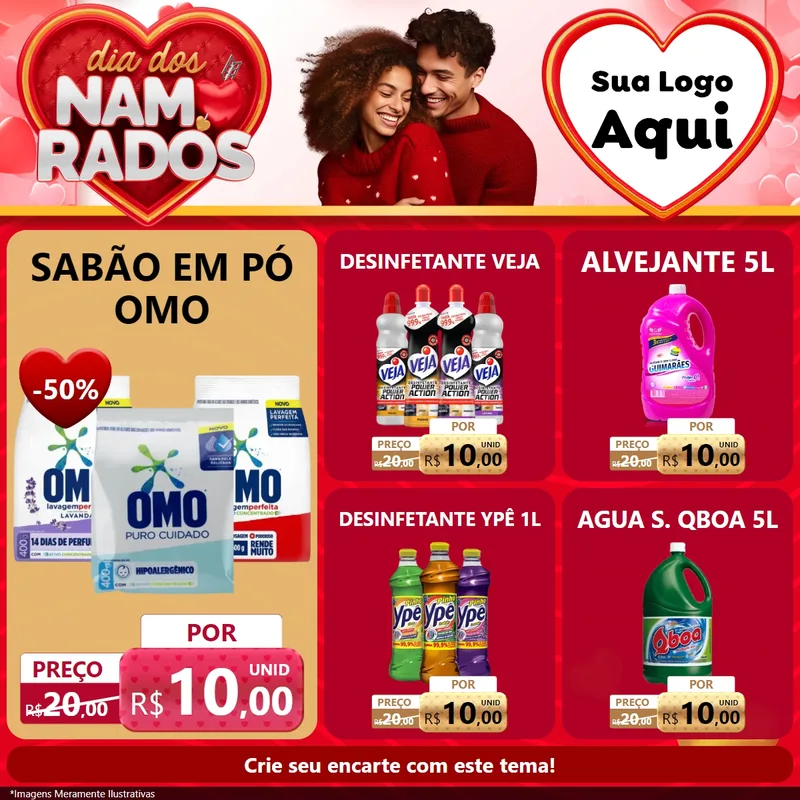 Modelo de Rede Social para Feed Facebook com o tema Dia dos Namorados para Produtos de Limpeza