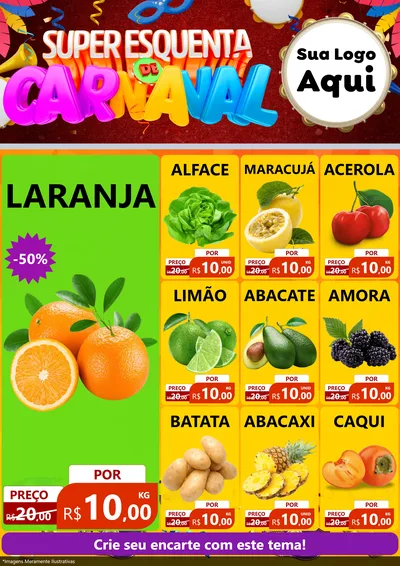 Modelo de Encarte para Encarte A4 Vertical com o tema Super Esquenta de Carnaval para Hortifrúti
